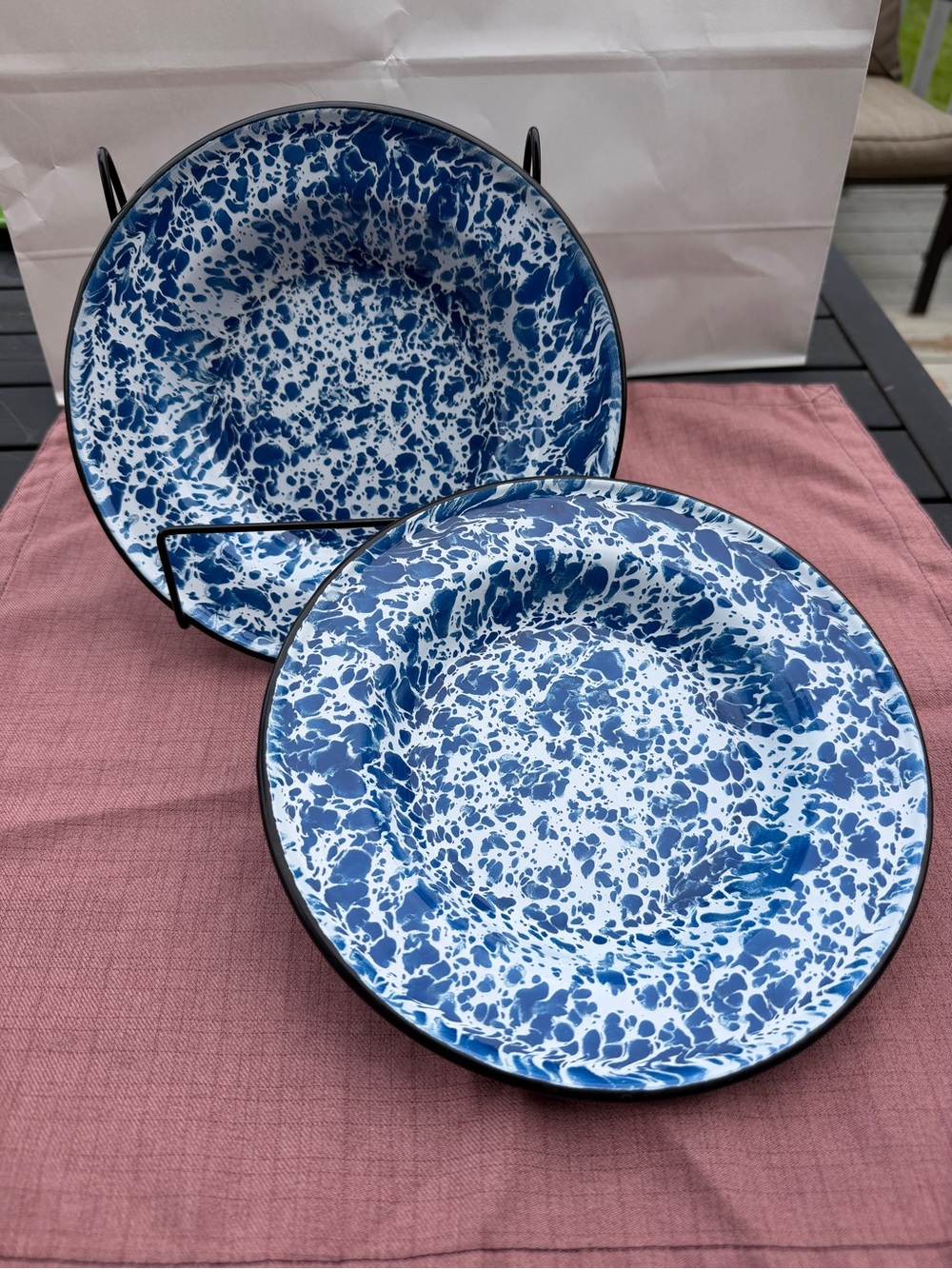 Blue Splatter Enamel Dinner Plates - Set of 2